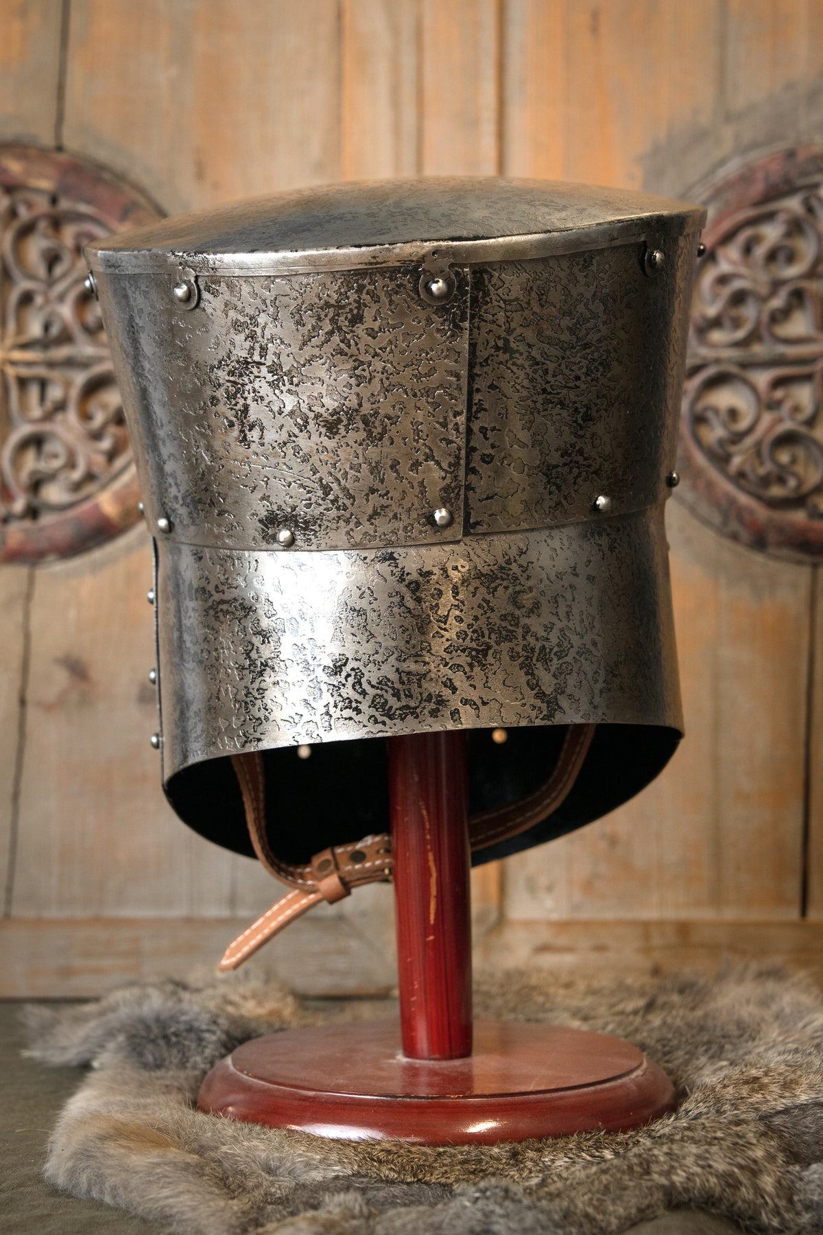 13th century great helm, patinated, 1.6 mm