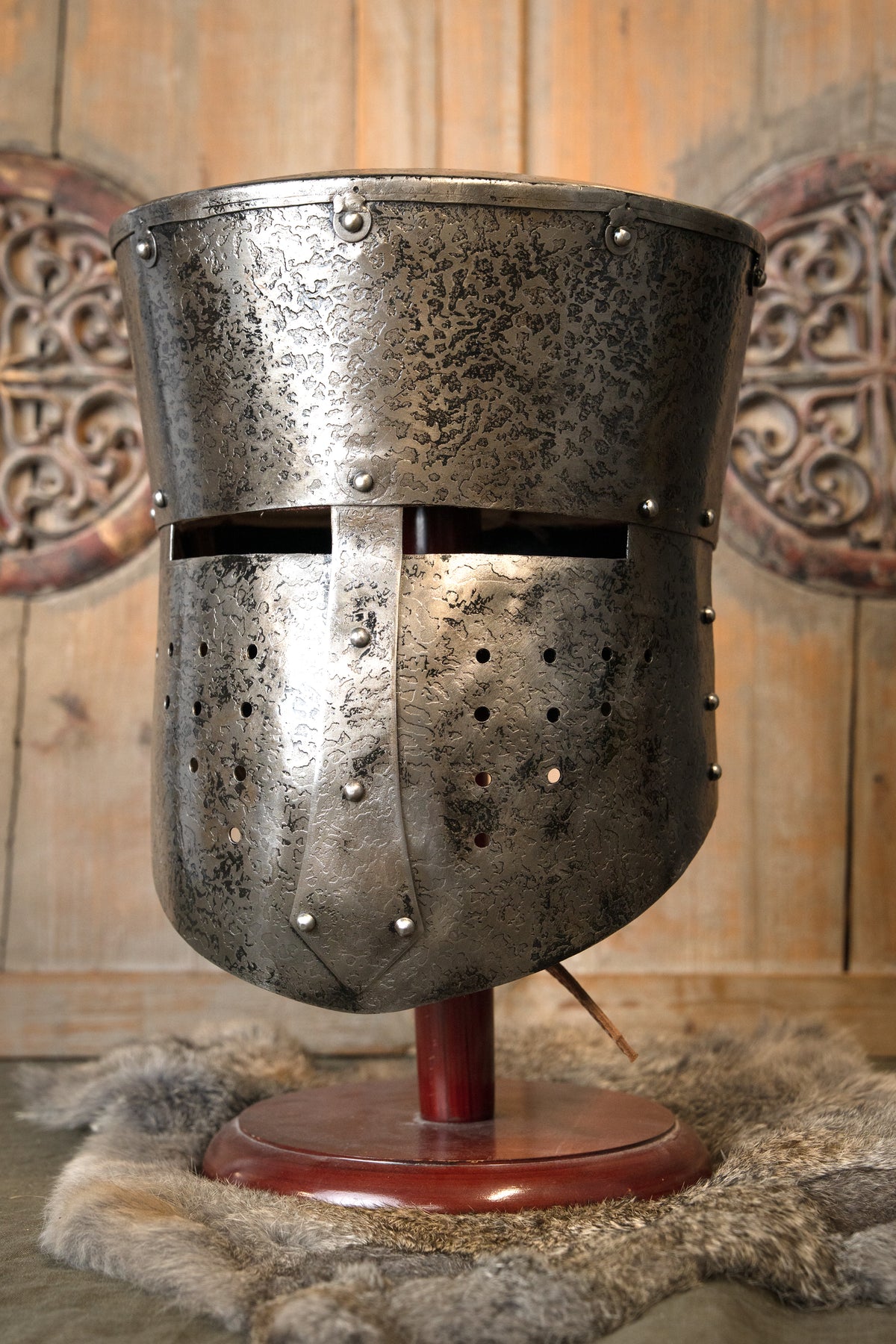 13th century great helm, patinated, 1.6 mm
