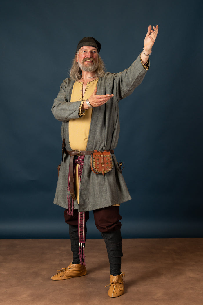 Viking kaftan, grey, herringbone pattern, wool blend