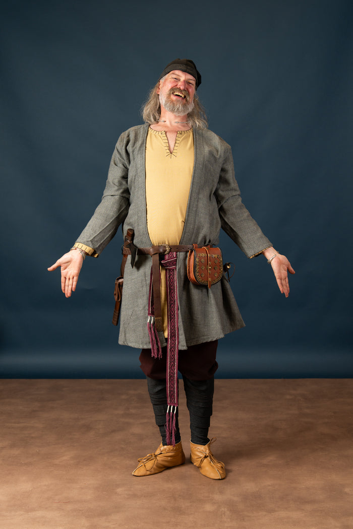 Viking kaftan, grey, herringbone pattern, wool blend