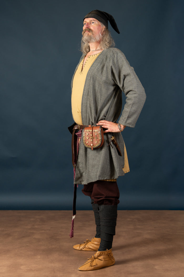 Viking kaftan, grey, herringbone pattern, wool blend
