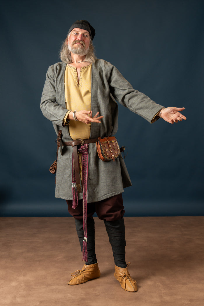 Viking kaftan, grey, herringbone pattern, wool blend