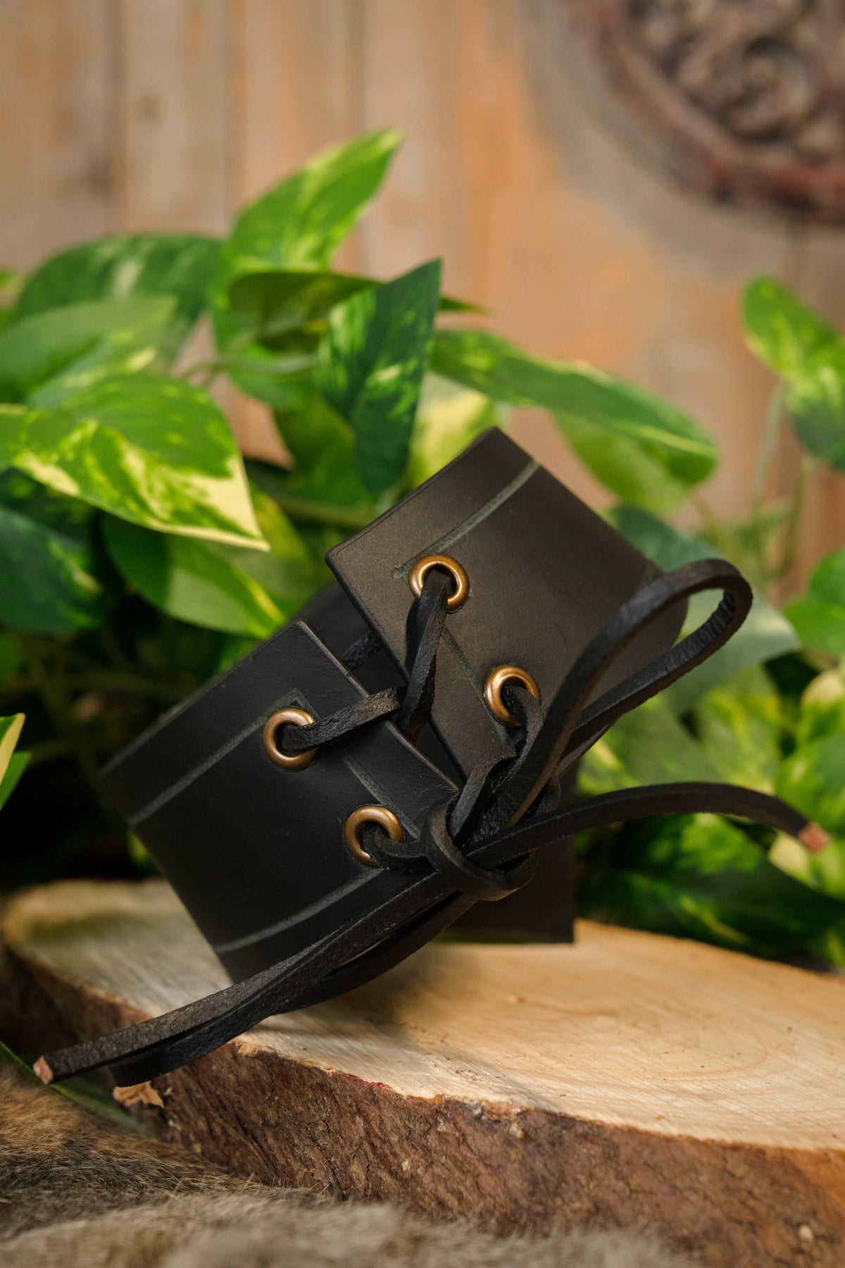 Leather tiara Estel, black