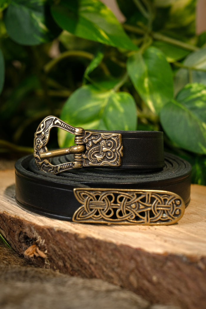 Birka belt, black, brass, 165 cm