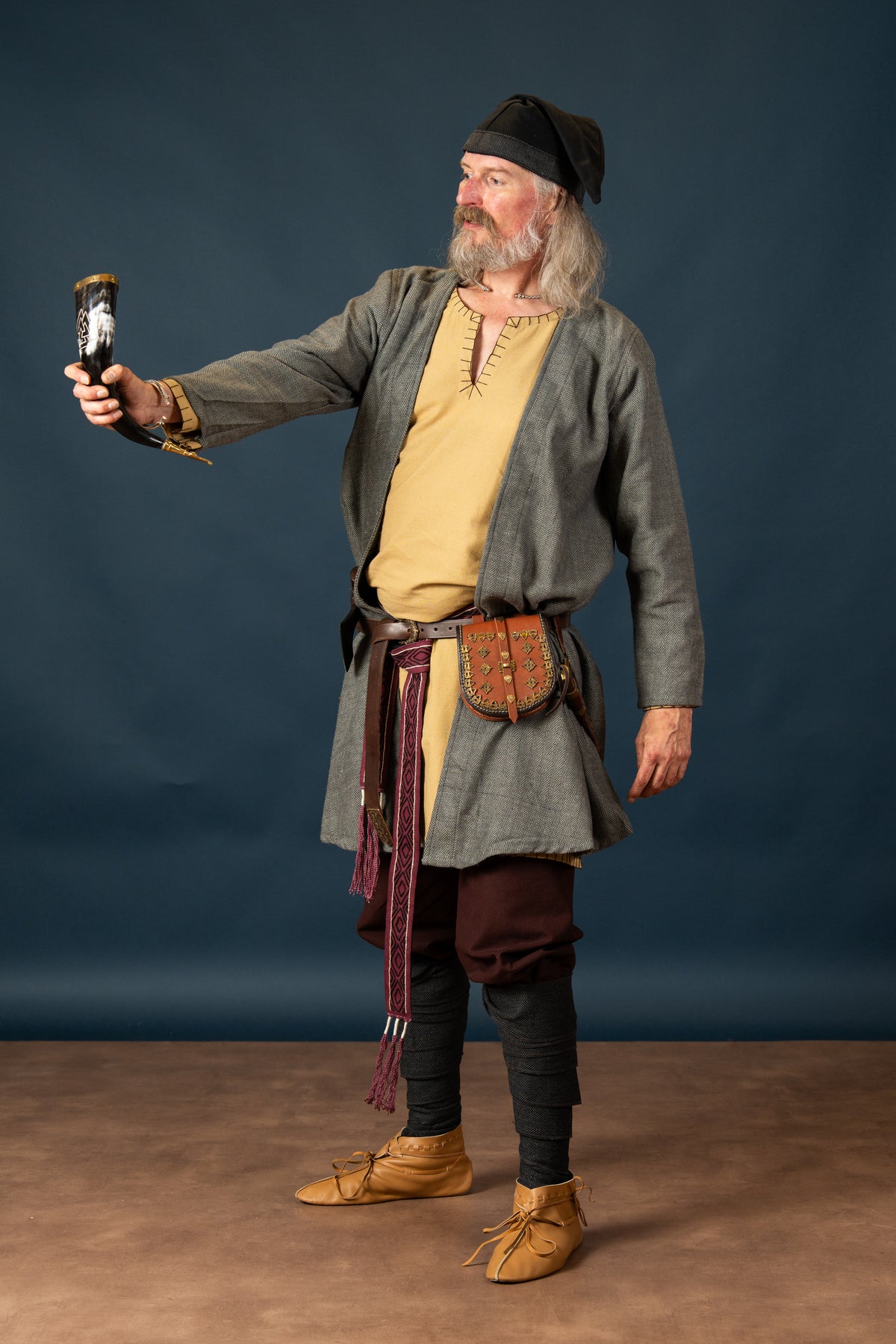 Viking kaftan, grey, herringbone pattern, wool blend