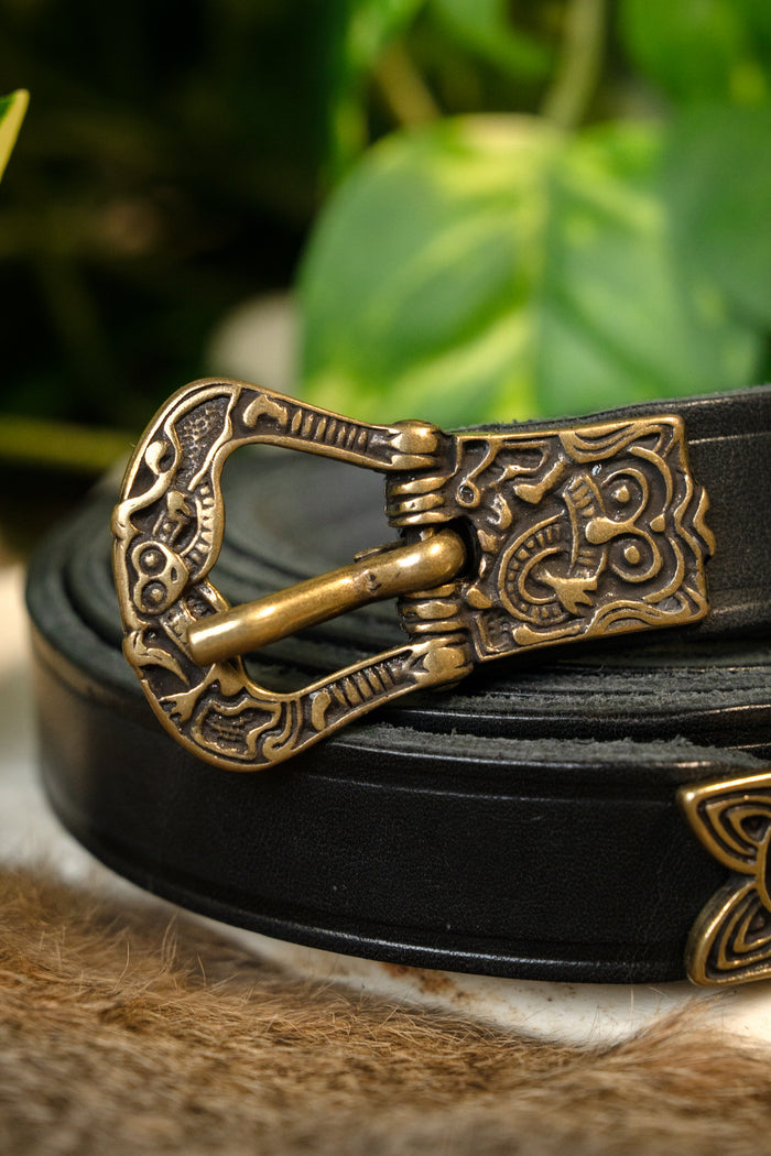 Birka belt, black, brass, 165 cm