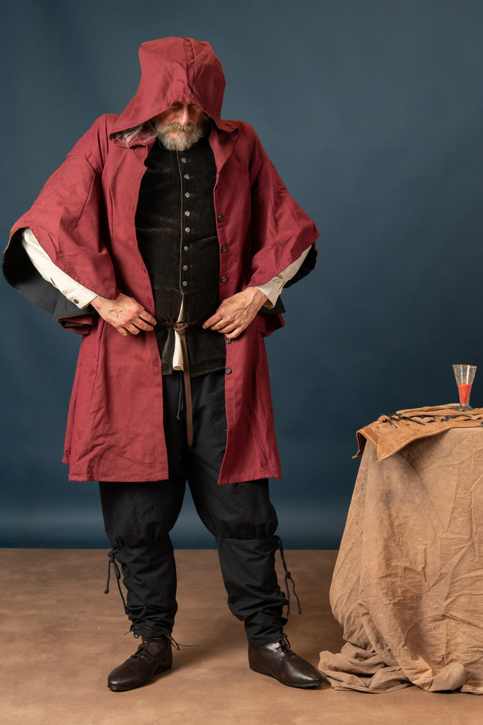 Schaube with hood, burgundyblack