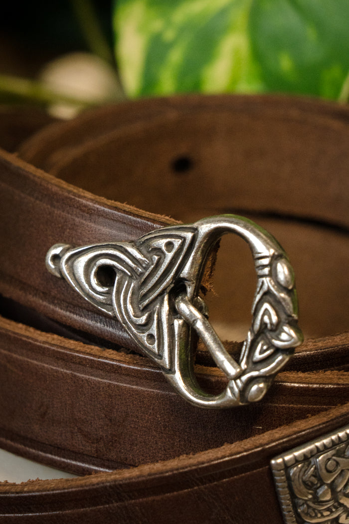 Viking belt, Borre style deluxe, silver-plated, 165 cm, brown