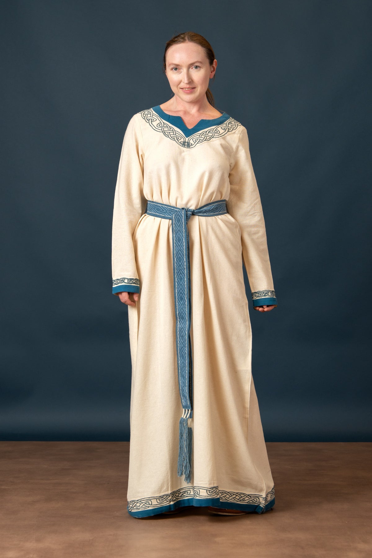 Viking dress Lagertha, natural-blue