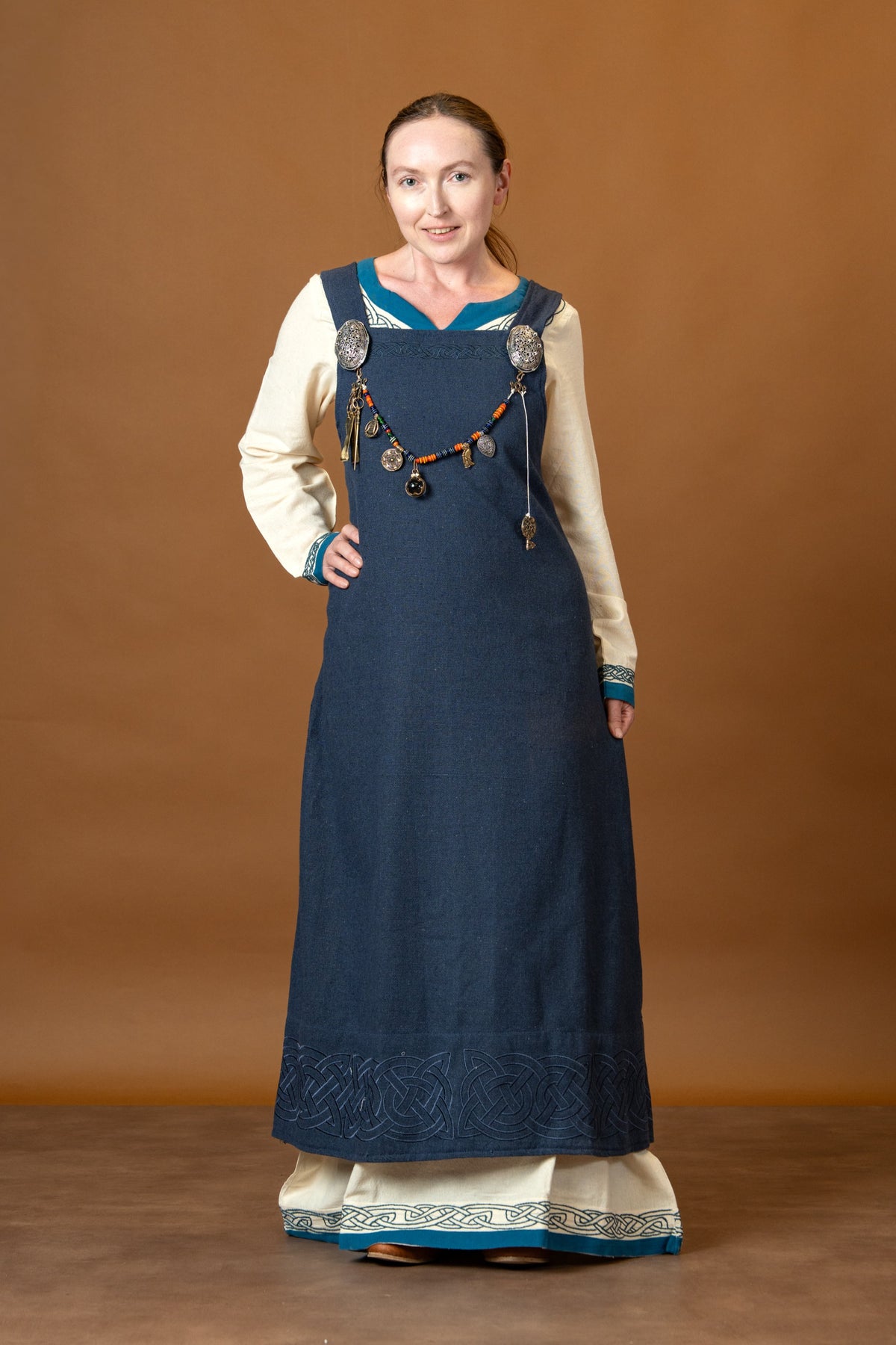 Viking dress Lagertha, natural-blue