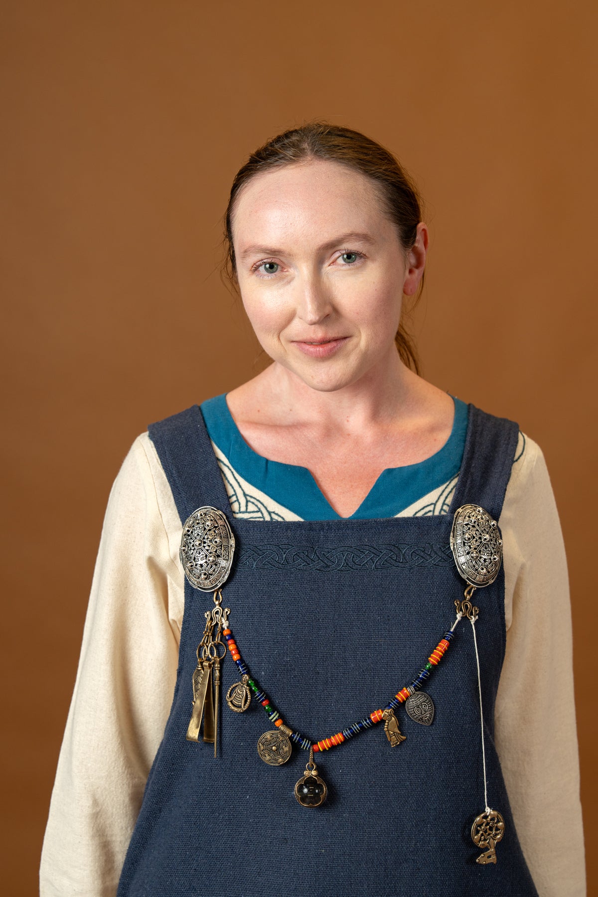 Viking dress Lagertha, natural-blue