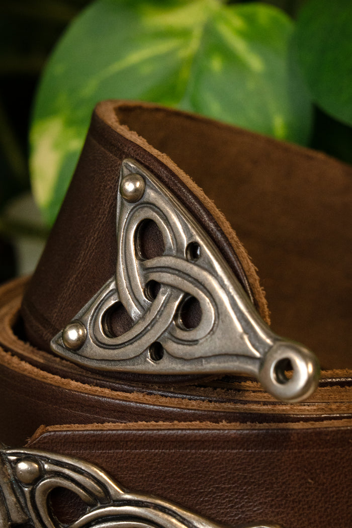 Borre Viking Belt, silver-plated, 165 cm, brown