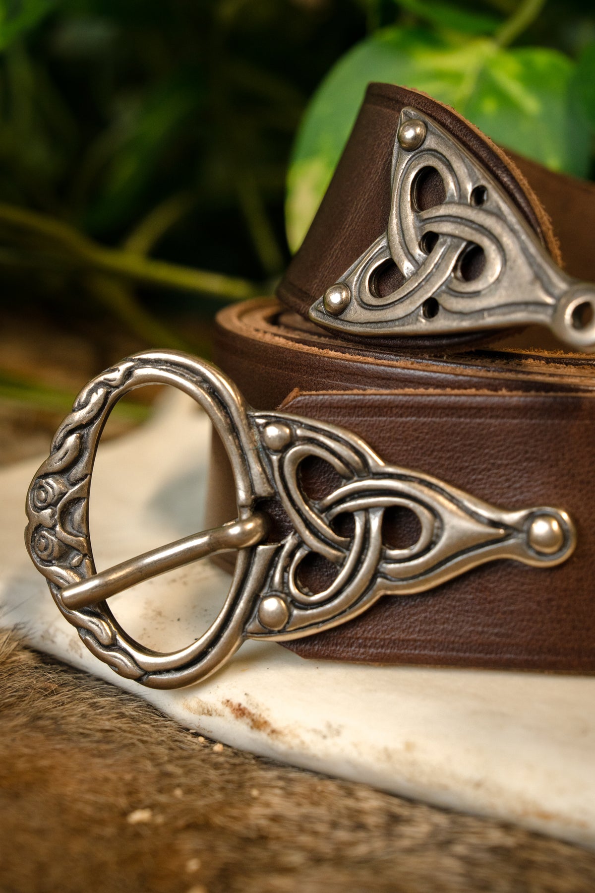 Borre Viking Belt, silver-plated, 165 cm, brown