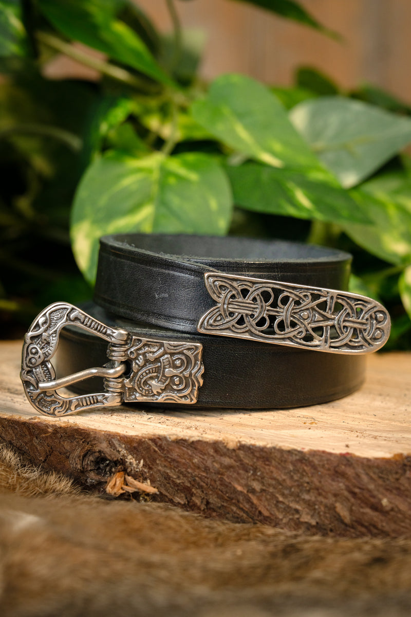 Birka-bælte, sort, forsølvet, 165 cm