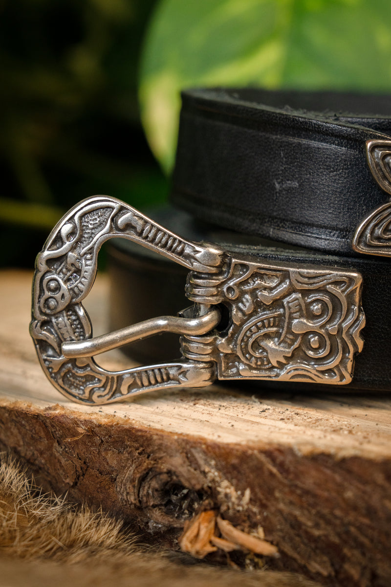 Birka Gürtel, schwarz, versilbert, 165 cm