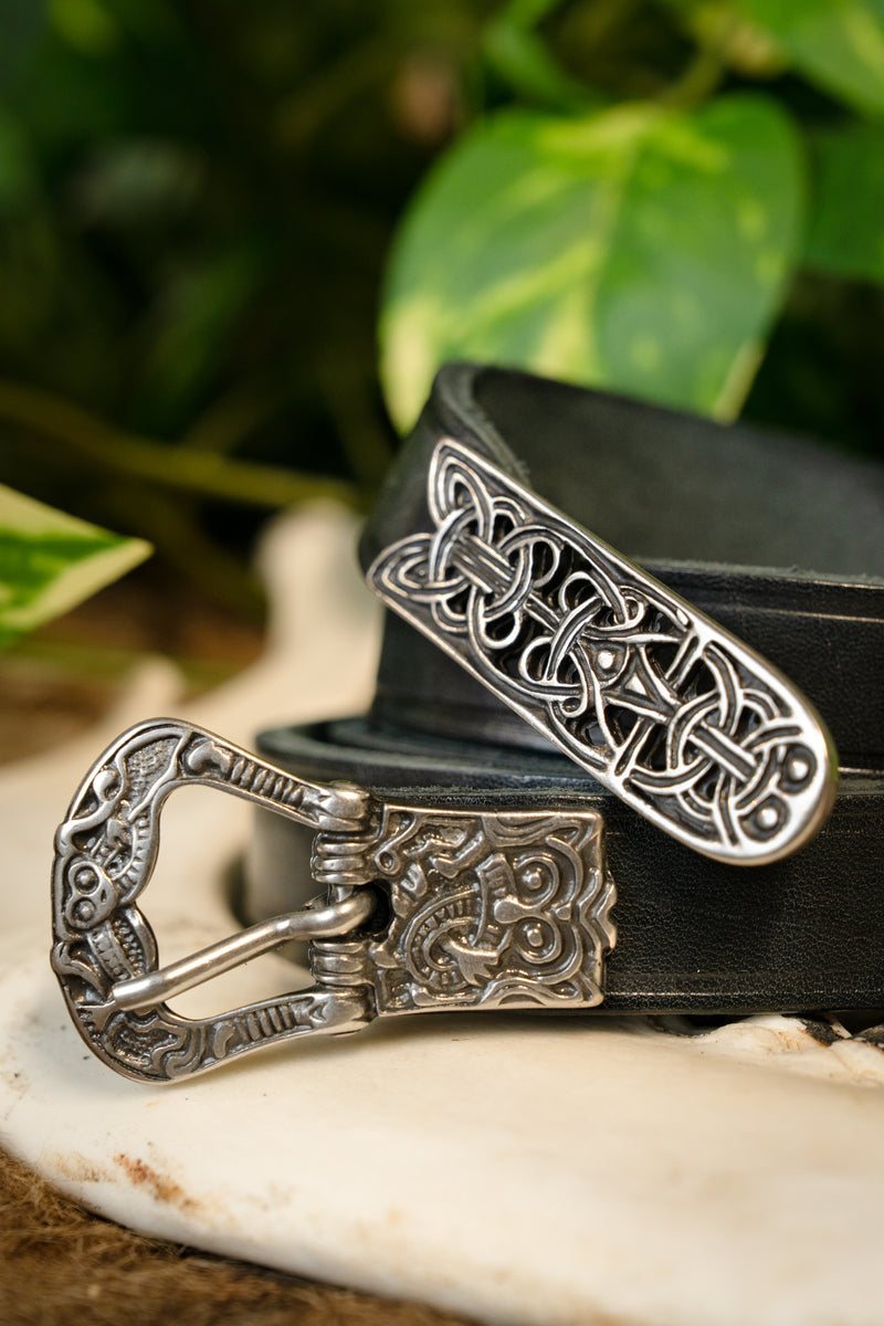 Birka Gürtel, schwarz, versilbert, 165 cm