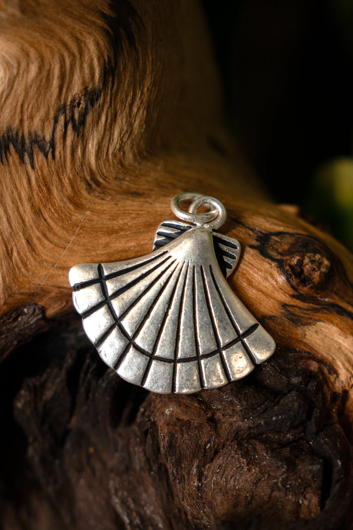 Medieval amulet St James shell, silvered bronze