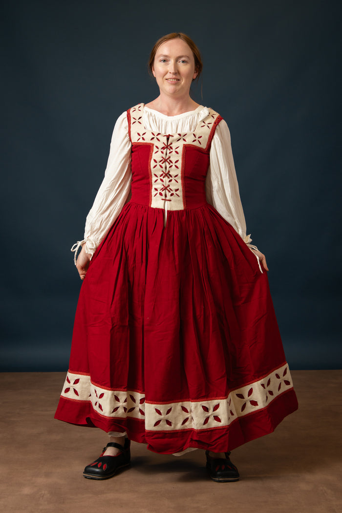 Landsknecht Kampfraudress Hannah, kirtle, wool, red-white