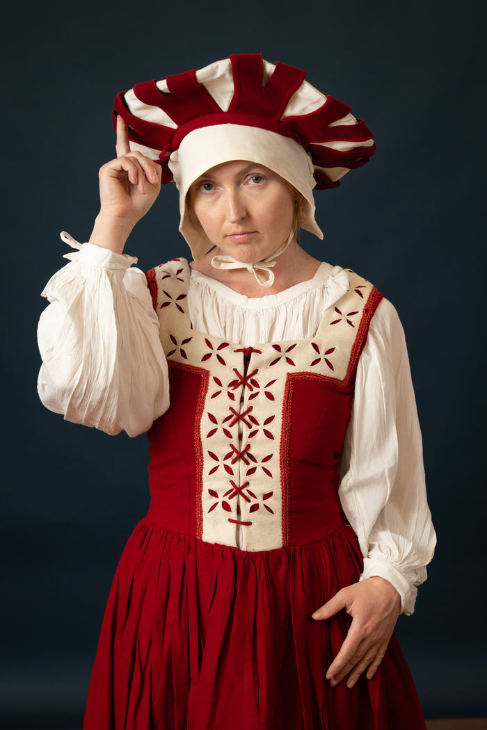 Landsknecht hat, counter beret, wool, red-white