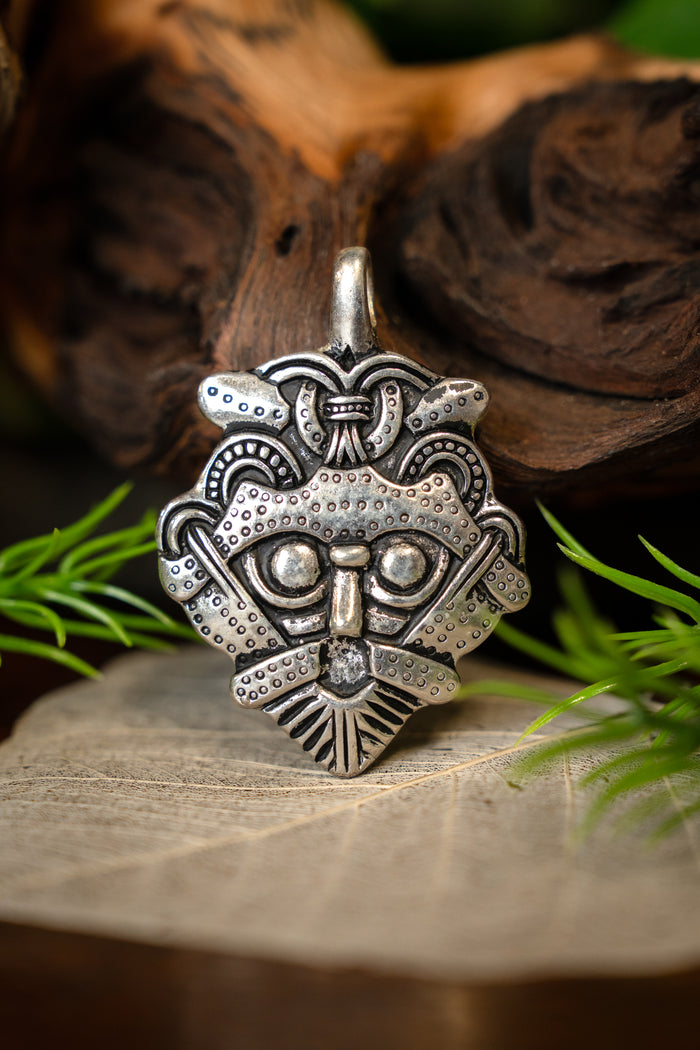 Viking Odin mask-amulet Gnezdovo, silvered bronze