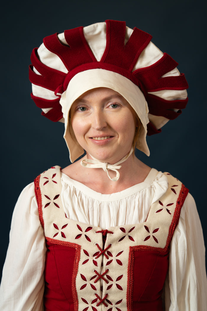 Landsknecht hat, counter beret, wool, red-white