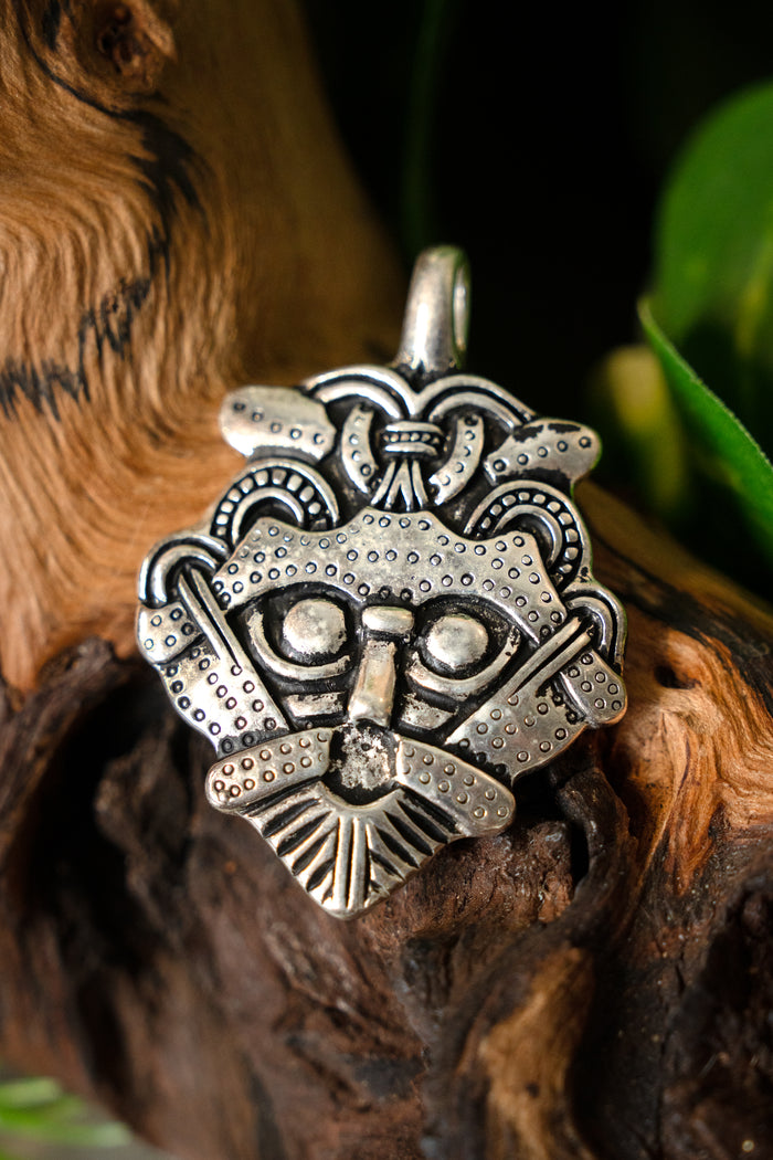 Viking Odin mask-amulet Gnezdovo, silvered bronze