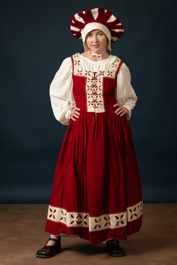 Landsknecht Kampfraudress Hannah, kirtle, wool, red-white