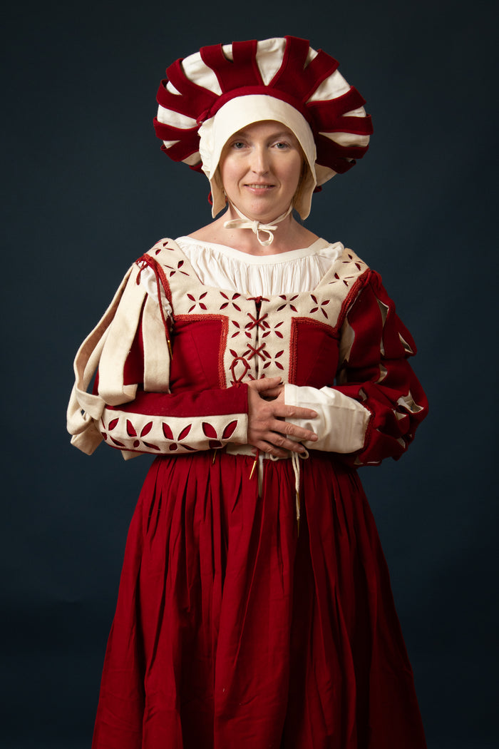 Detachable Sleeve Bloom, wool blend, red-white