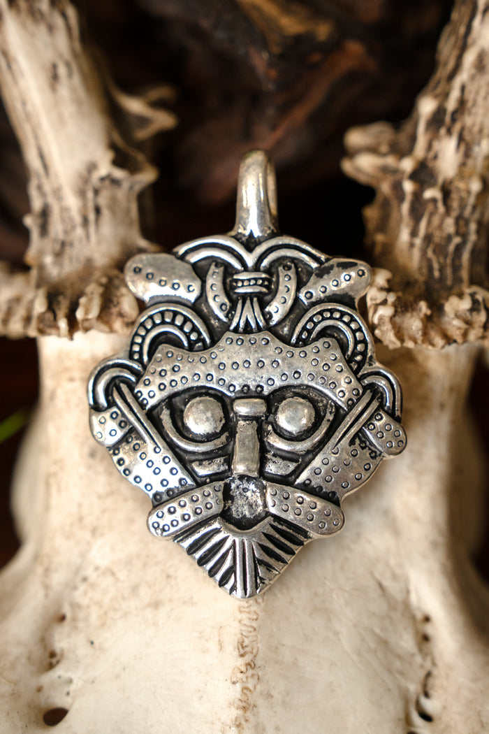Viking Odin mask-amulet Gnezdovo, silvered bronze