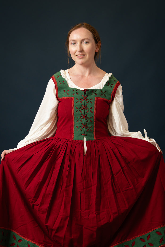Landsknecht Kampfraudress Hannah, kirtle, wool, green-red