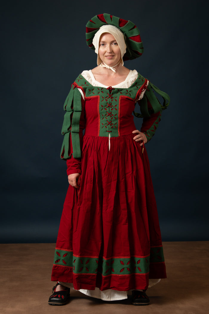Landsknecht hat, counter beret, wool, green-red