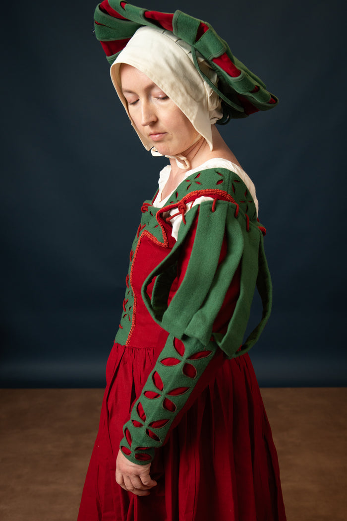 Loose Bloom Sleeve, wool blend, red-green