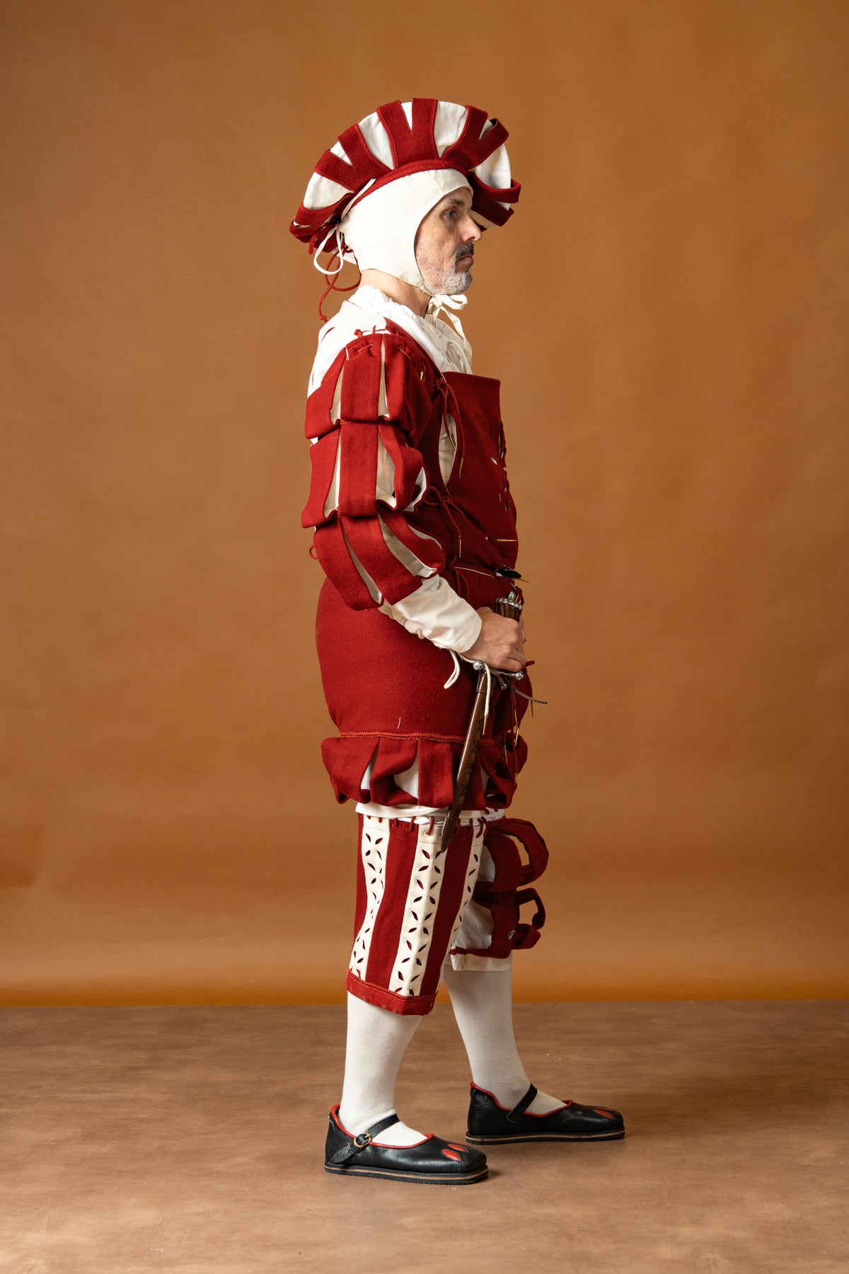 Trousers Landsknecht, wool blend, red and white