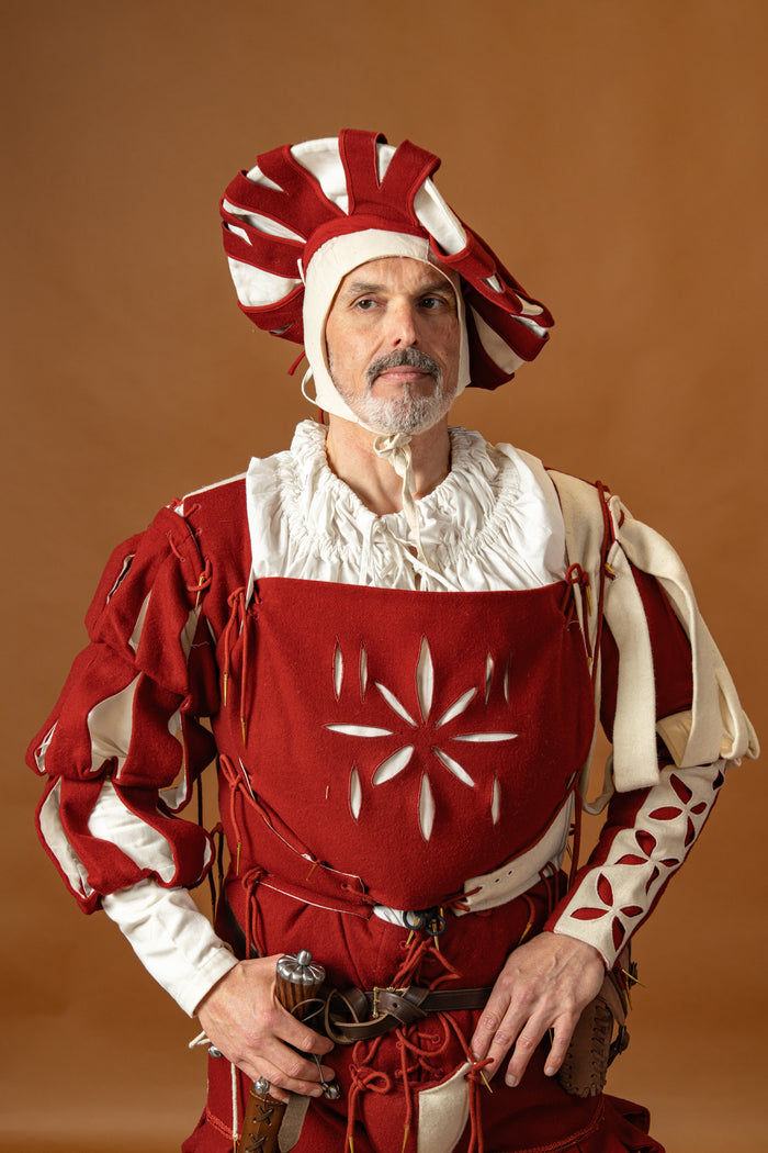 Landsknecht hat, counter beret, wool, red-white