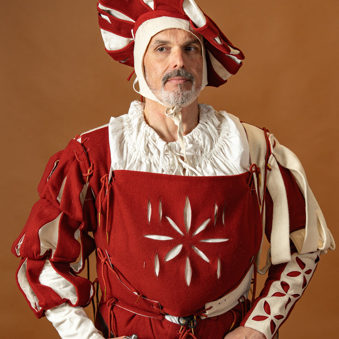 Landsknecht hat, counter beret, wool, red-white