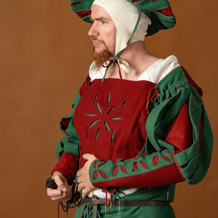 Landsknecht doublet Götz, wool blend, green and red