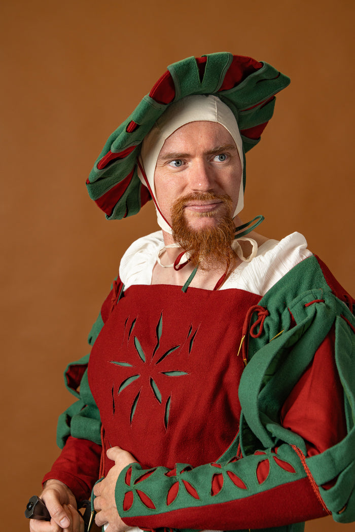 Landsknecht hat, counter beret, wool, green-red