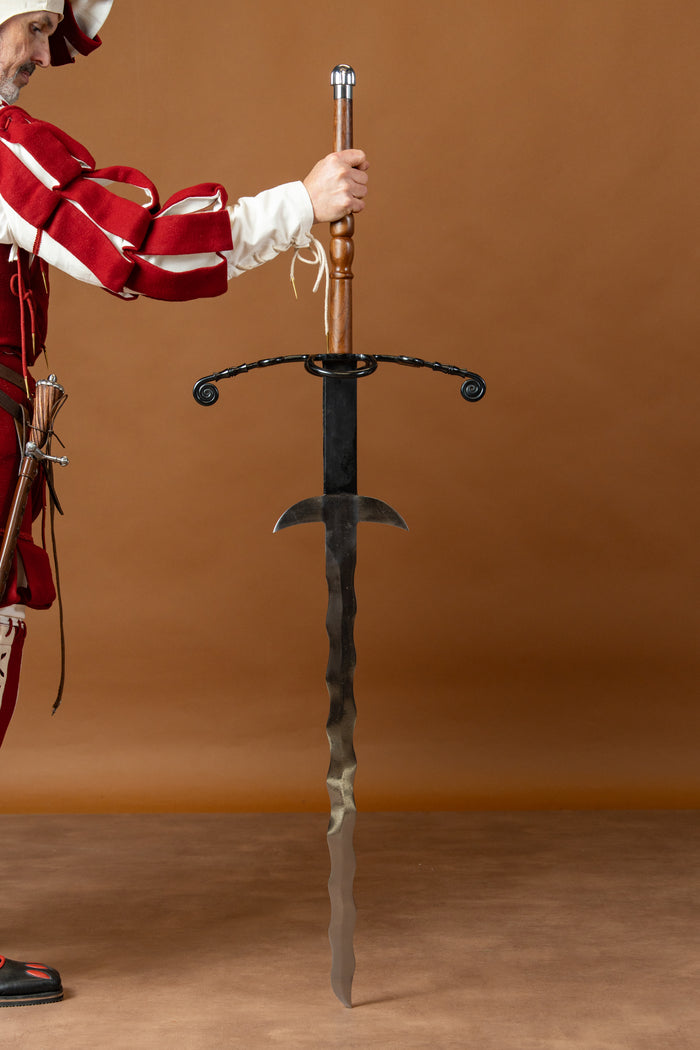Flamberge with wooden grip, semi-sharp