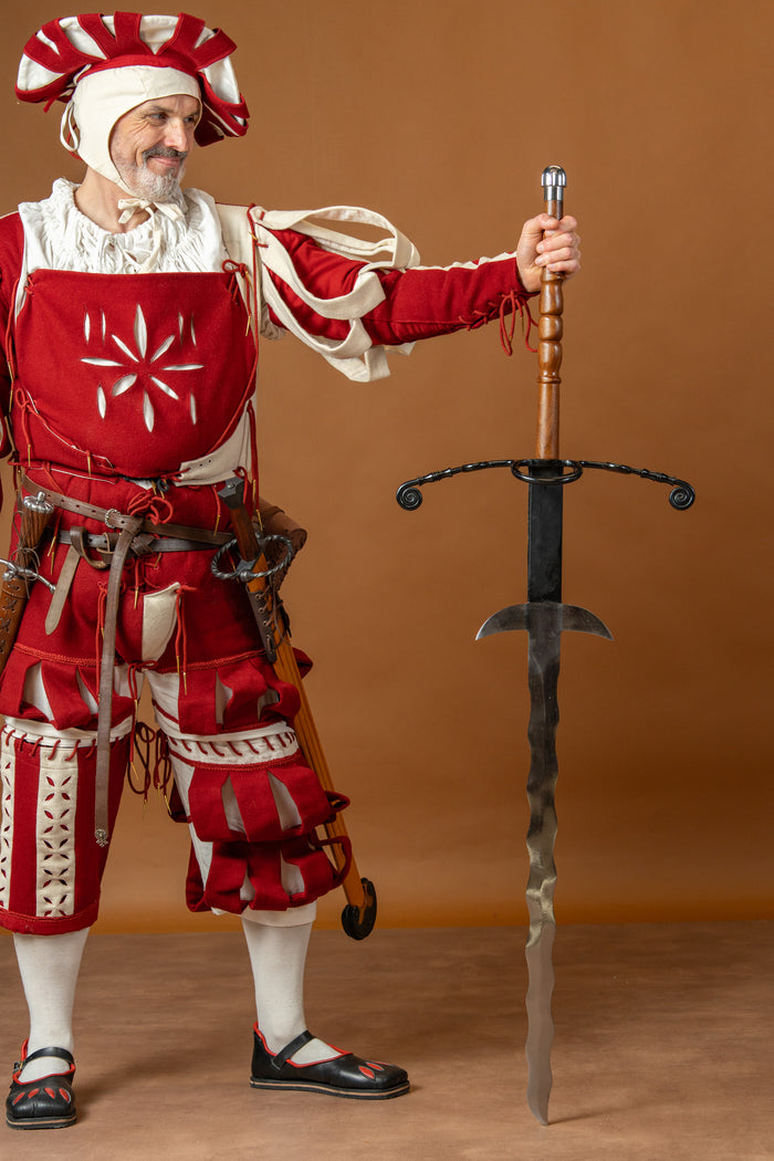Flamberge with wooden grip, semi-sharp