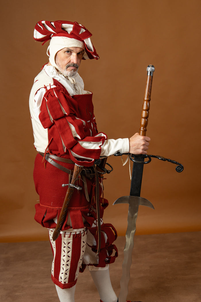 Landsknecht hat, counter beret, wool, red-white