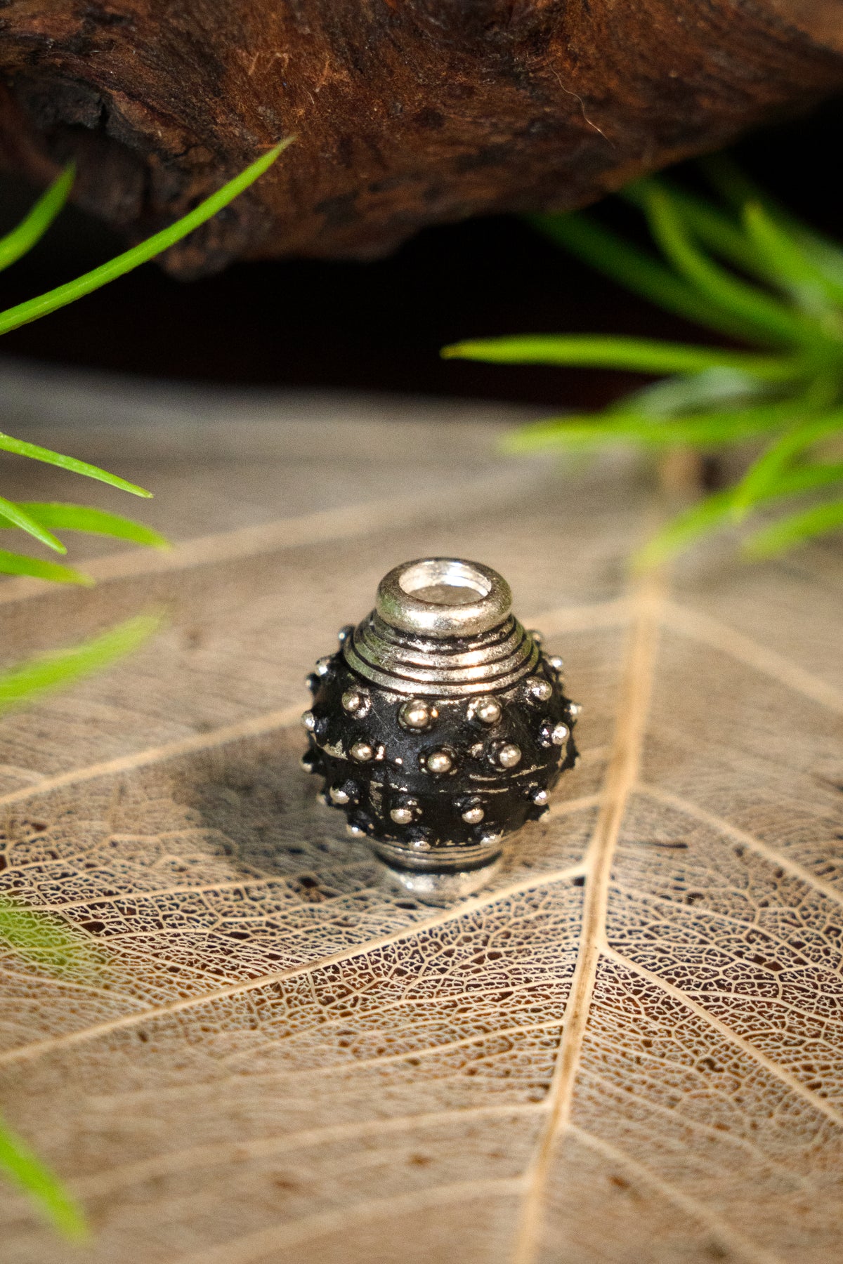 9th-10th century Viking beard bead, silvered bronze