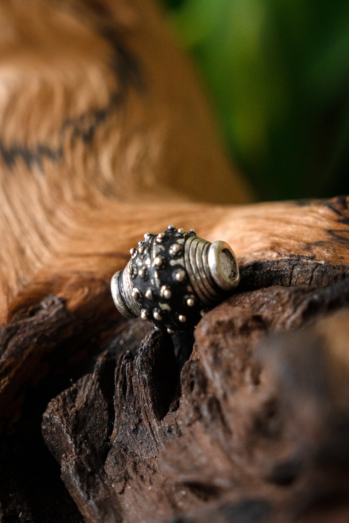 9th-10th century Viking beard bead, silvered bronze