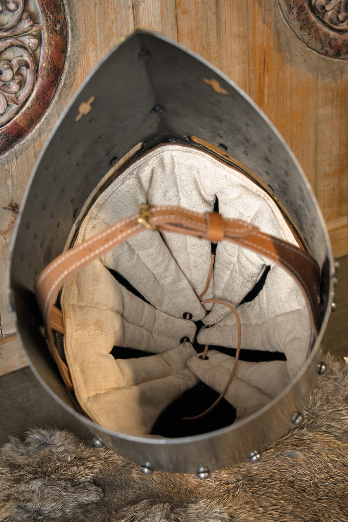 Crusader helmet with brass visor, 1.6 mm