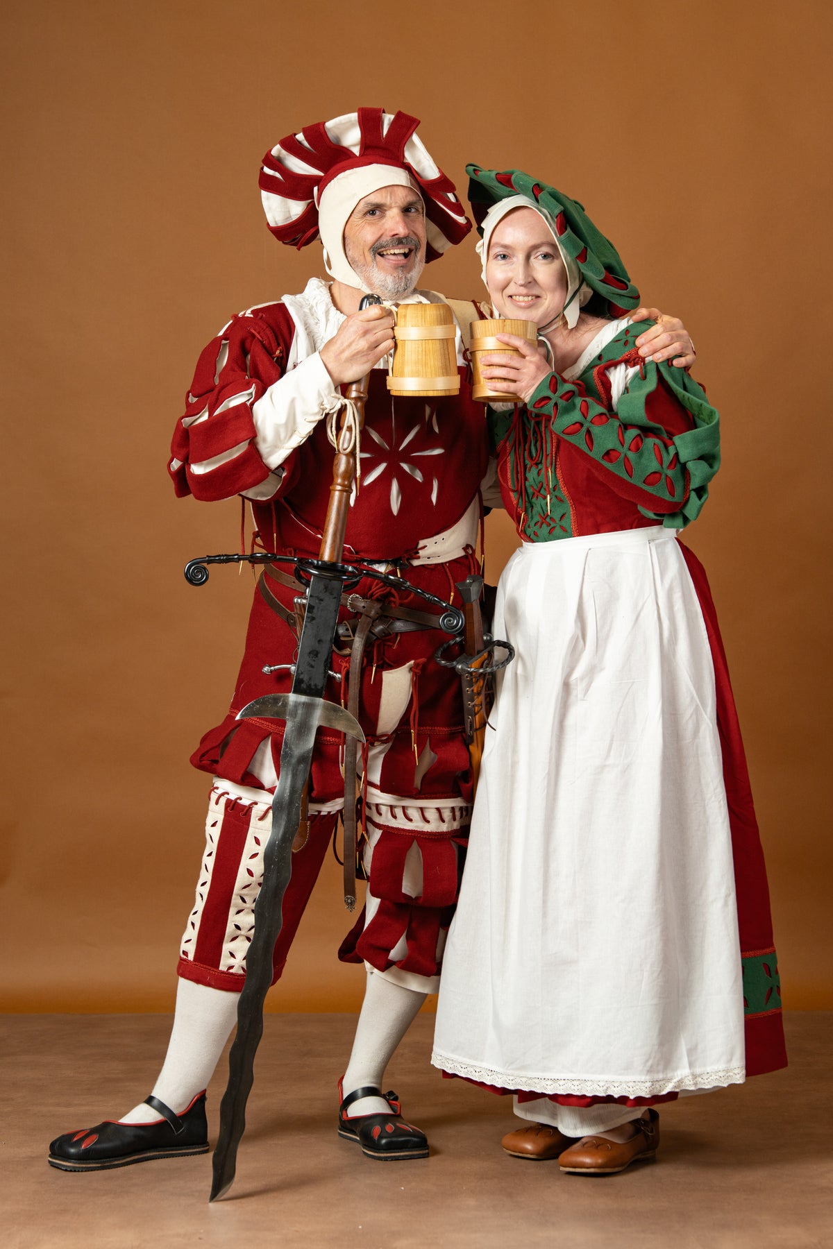 Landsknecht doublet Götz, wool blend, green and red