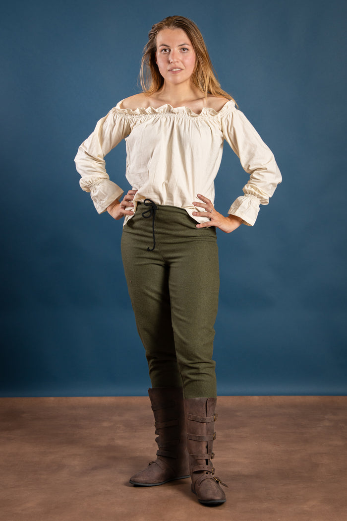 Ladies trousers Skjoldehamm, olive green, wool mix