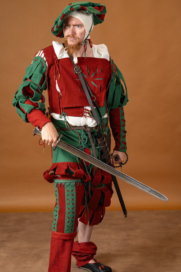 Landsknecht doublet Götz, wool blend, green and red