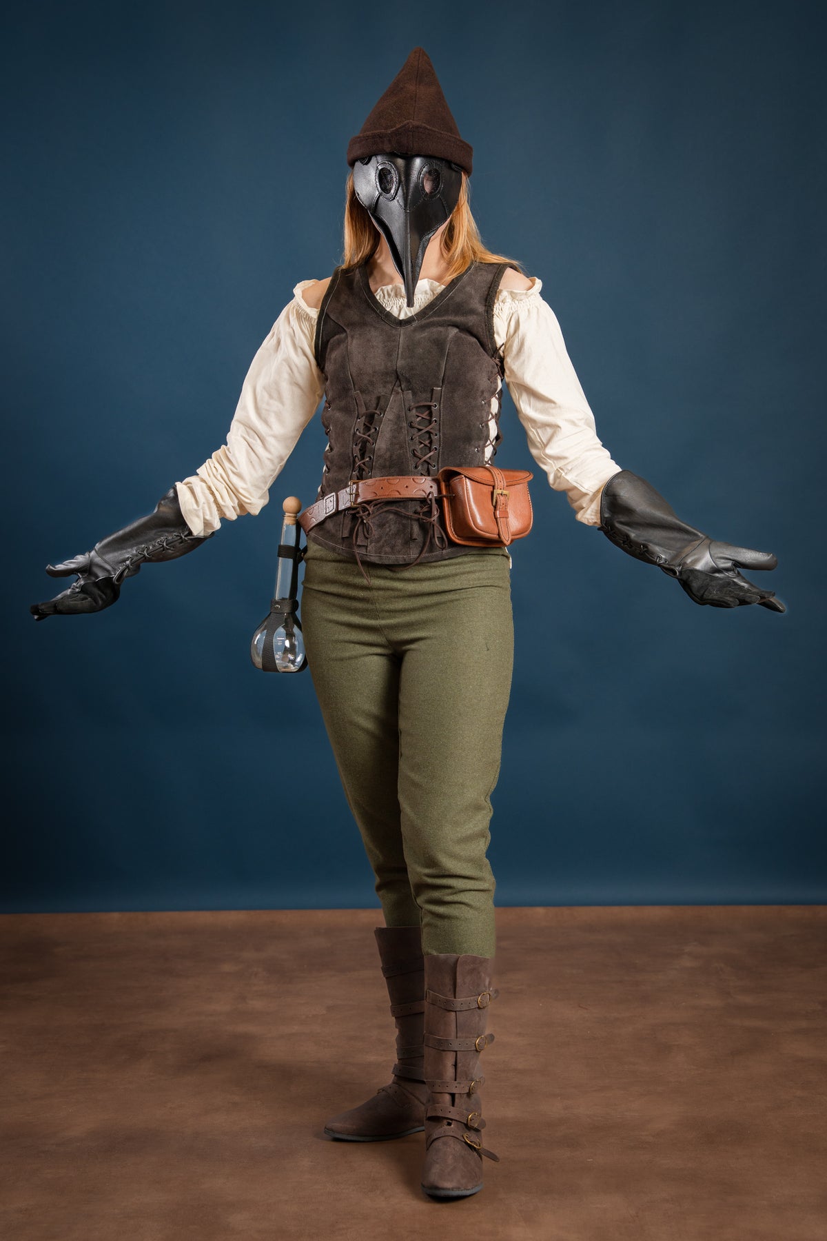 Leather mask plague doctor, black