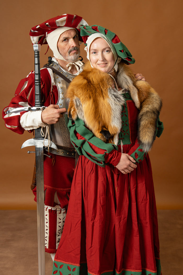 Landsknecht Kampfraudress Hannah, kirtle, wool, green-red