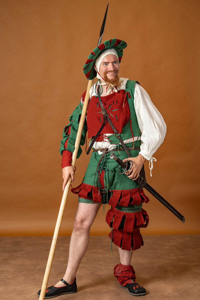 Trousers Landsknecht, wool blend, green and red