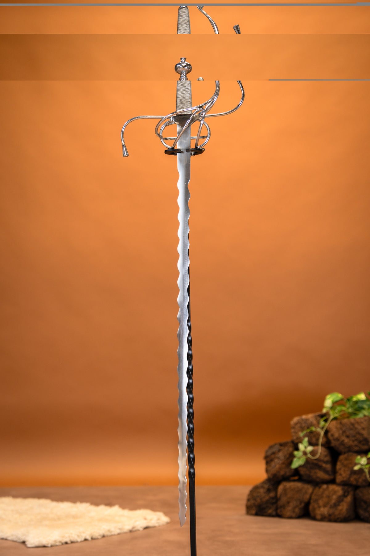 Rapier with flamberge blade, semi-sharp